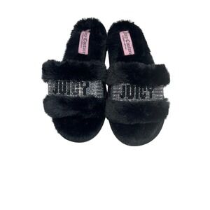 NWOT Juicy Couture JC Gravity Slide Slippers Faux Fur Black, Size 6.5-7.5